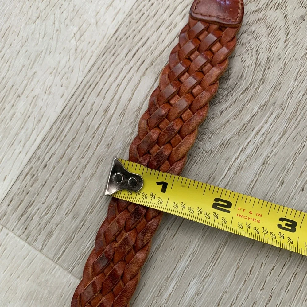 Vintage Cognac Brown Braided Leather Belt Made in Turkey Size M Boho Western